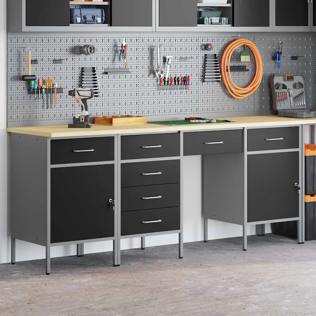 Mobile da lavoro 4 pcs Nero Legno ingegnerizzato e acciaio 3321382