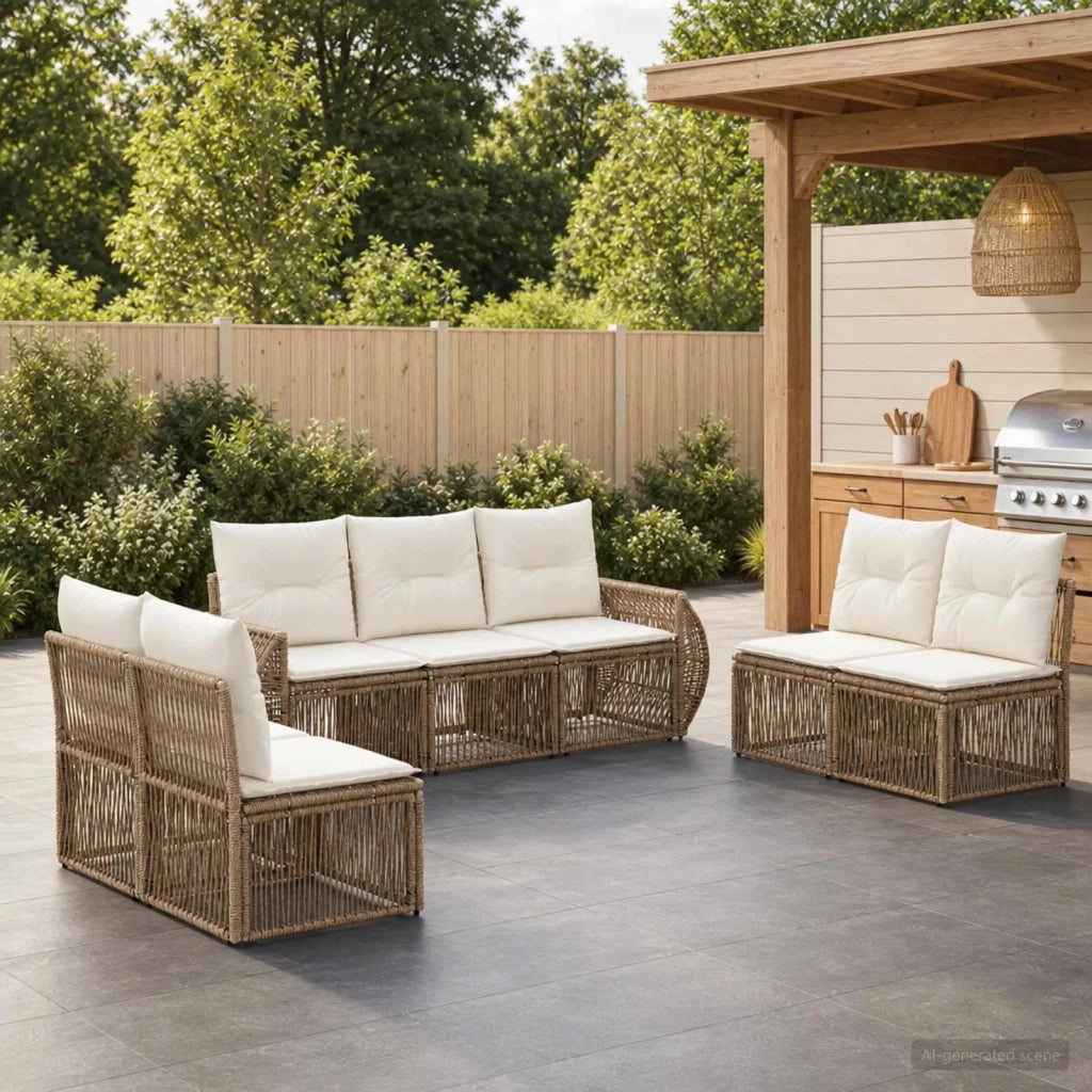 Set Divano da Giardino 7 pz Beige e Bianco Crema polyrattan 3435387