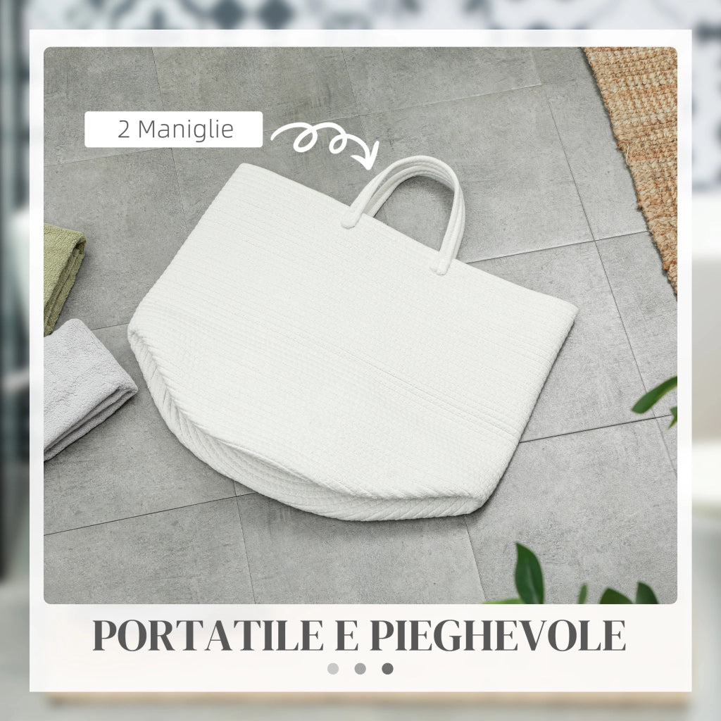 Cesto Portabiancheria Pieghevole ¨C Zephmum ¨C Cotone Naturale ?38x45 cm Bianco Crema