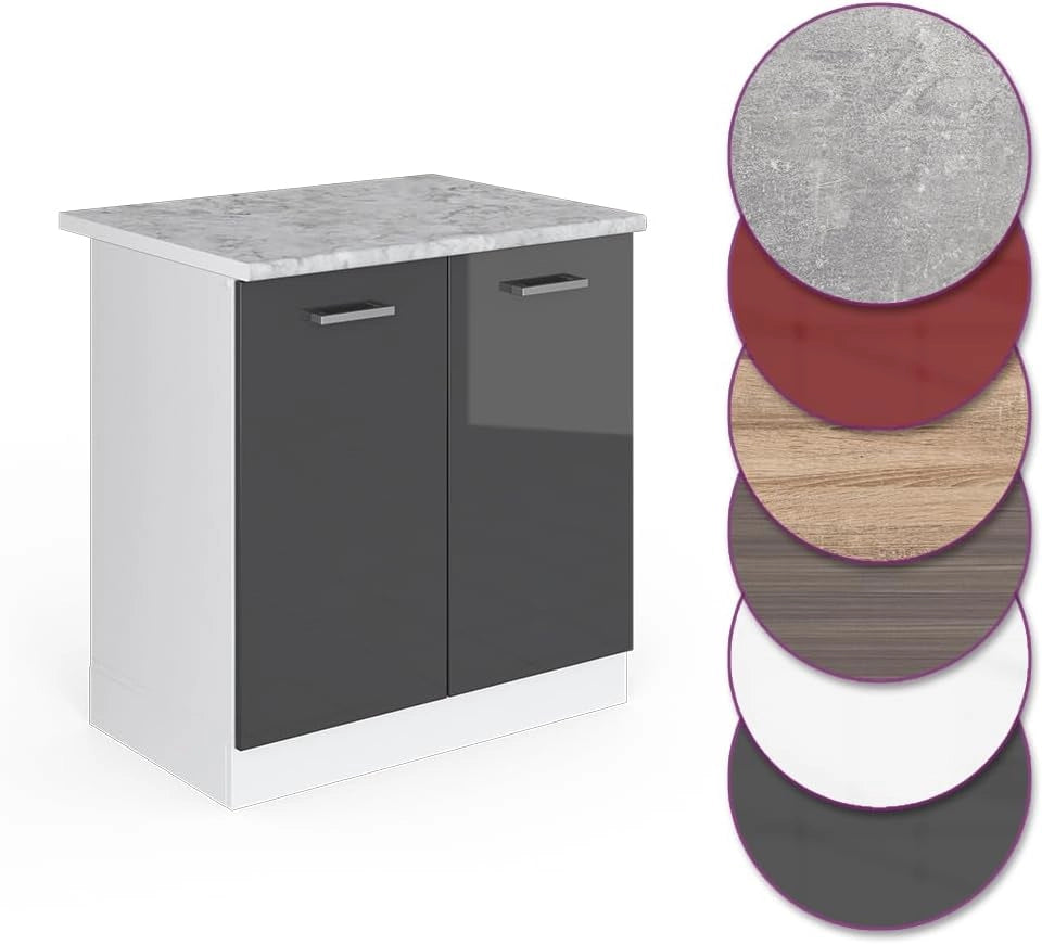 Mobile lavello cucina R-Line, Antracite lucido, 80 cm, PL Marmo, per la libera combinazione all'interno di sistemi cucina modulari