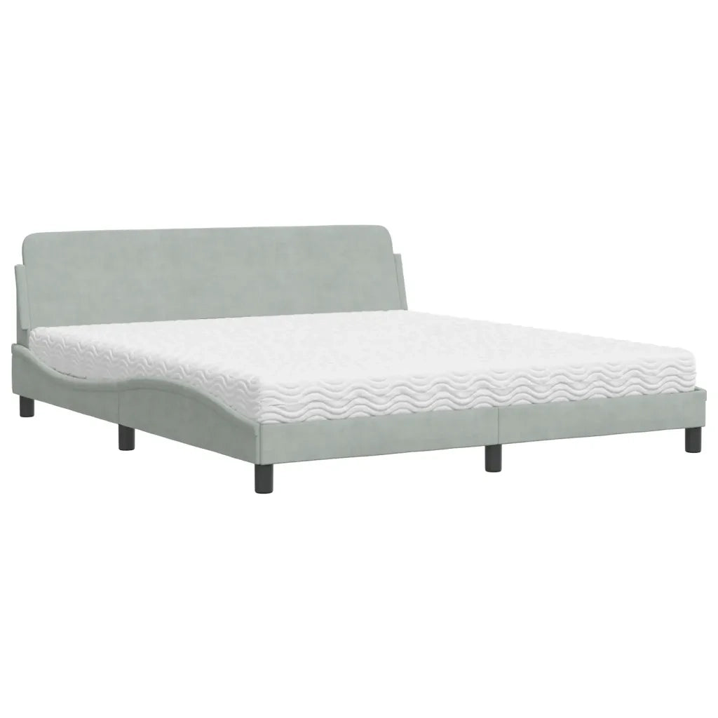Letto con Materasso Dover Grigio Chiaro 180x200 cm in Velluto