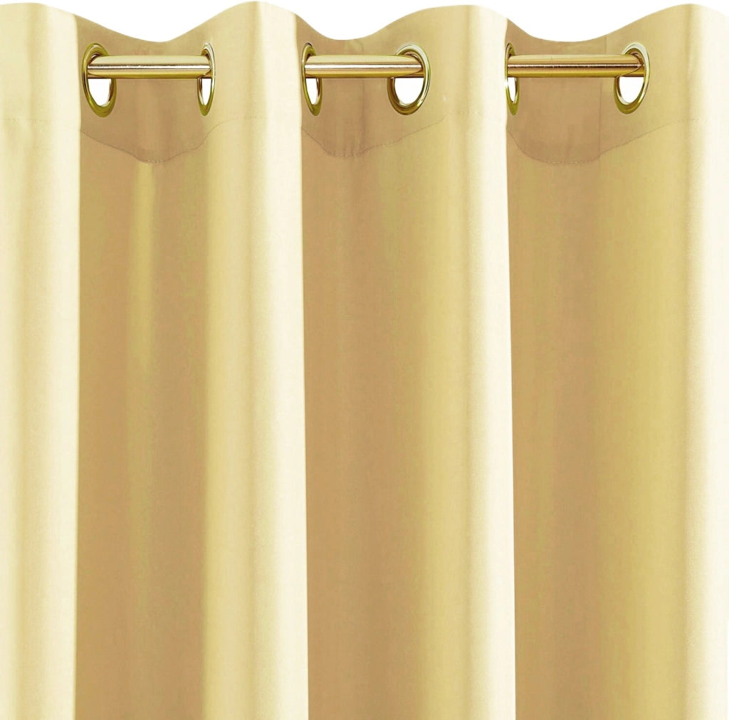 Tenda Porta Finestra 140x280 Cm Raso Sintetico 1 Pannello Coprente Occhielli Acciaio Oro