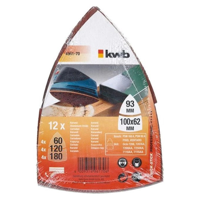 Einhell 496170 Set 12 Fogli Abrasivi Velcro Triangolari Levigatrice a Delta Grana 60 120 180 Legno e Metallo colore Marrone