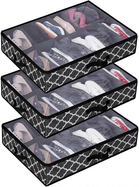 Scatole di conservazione per scarpe robuste da 3 pezzi per riporre sotto il letto con 12 contenitori