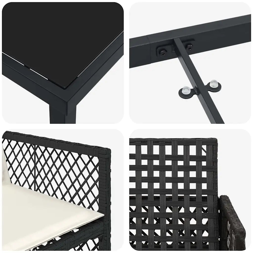Set da Pranzo per Giardino 5 pcs Nero polyrattan 3380617