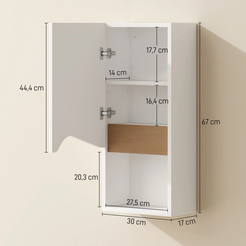 Armadietto Bagno Sospeso con Anta Soft-Close ¨C Zephmum ¨C Bianco 30x17x67 cm