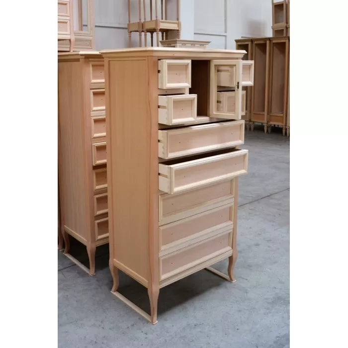 Cassettiera classica in legno grezzo 9 cassetti 70x43x140 - Mobili 2G