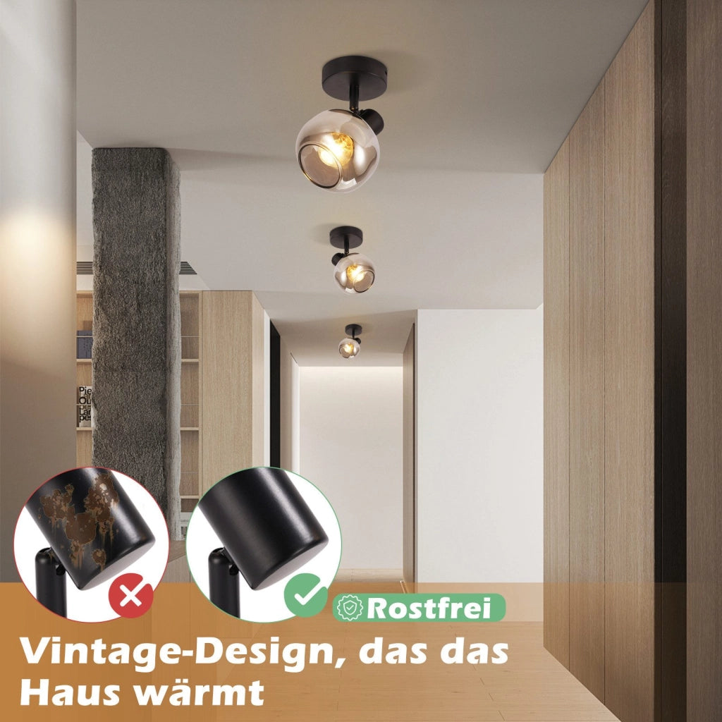 ZMH Faretto da soffitto vetro grigio fumé rotazione 350° vintage per soggiorno cucina