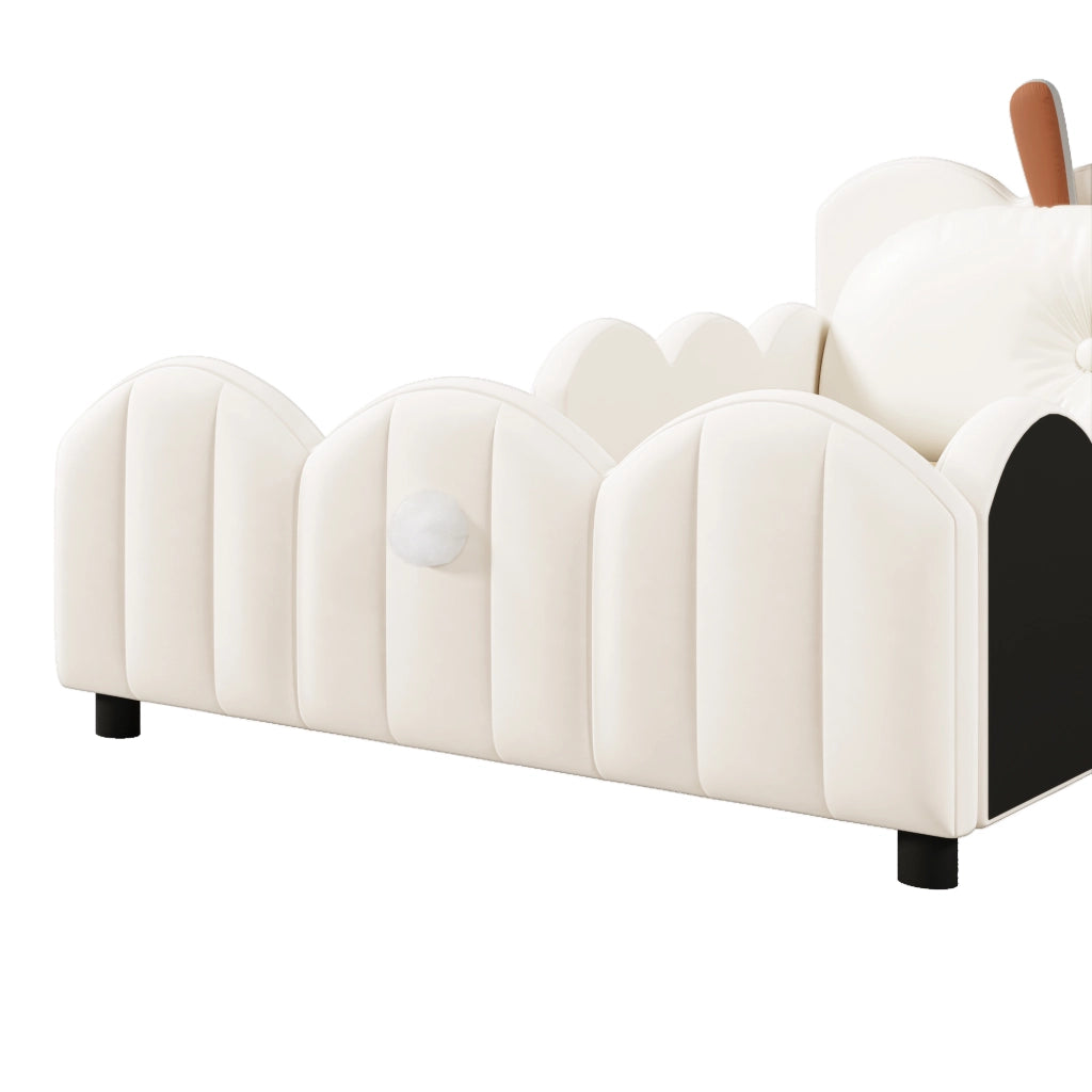 Letto 140x200 cm - Letto imbottito,Include un cuscino a forma di coniglio,Beige