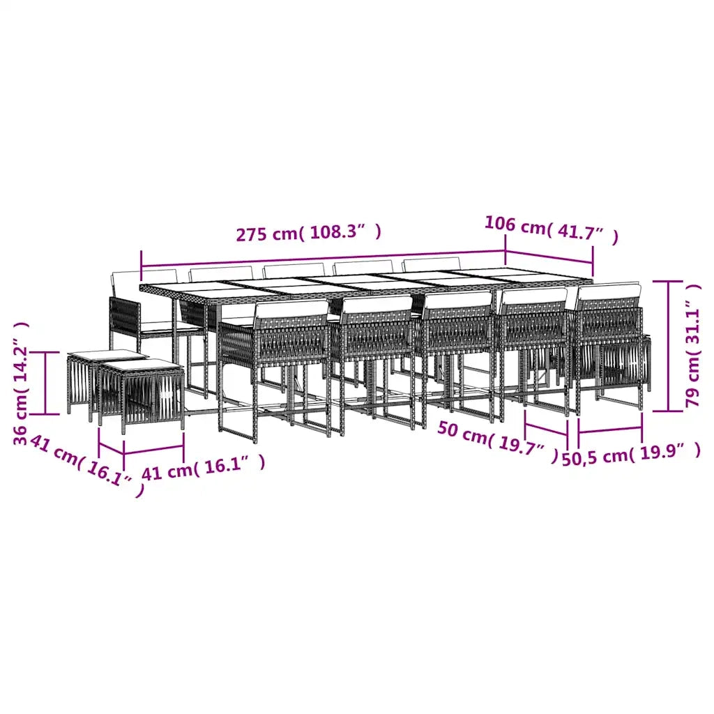 Set Pranzo da Giardino 15 pz con Cuscini Beige Misto Polyrattan 3211536