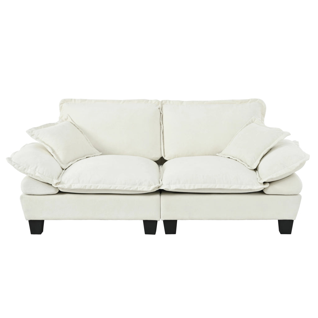 Divano modulare 2 posti - con braccioli curvi e seduta imbottita - in chenille beige
