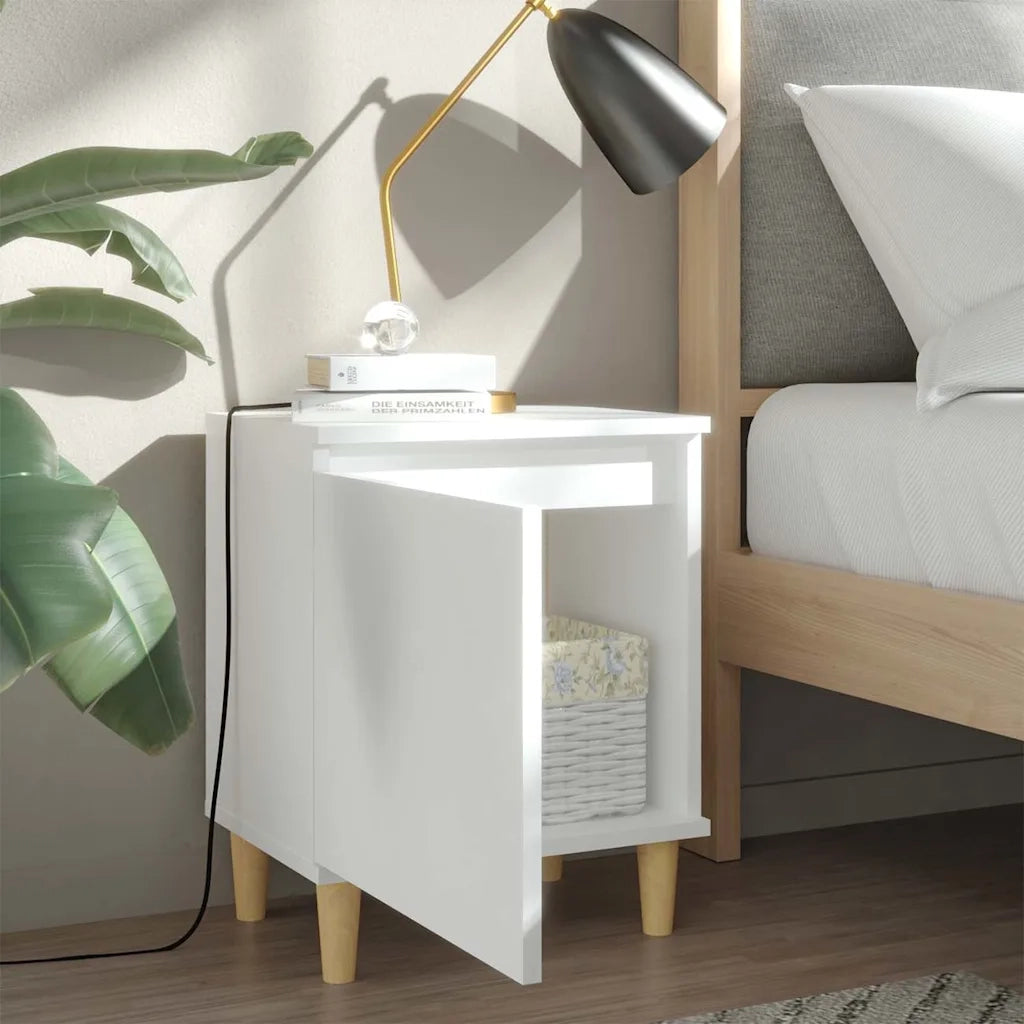 Comodini con Gambe in Legno Massello 2pz-Set di 2 Tavolino da notte Bianchi 40x30x50 cm 786580