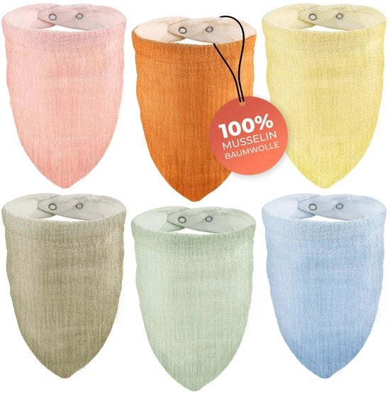 Schiene quadrata per neonati - Set di 6 sciarpe quadrati per neonati con chiusura a gomito regolabile - Asciugamano per le lacrime per bambini con assorbimento rapido - Sciarpe per neonati morbide e soffici
