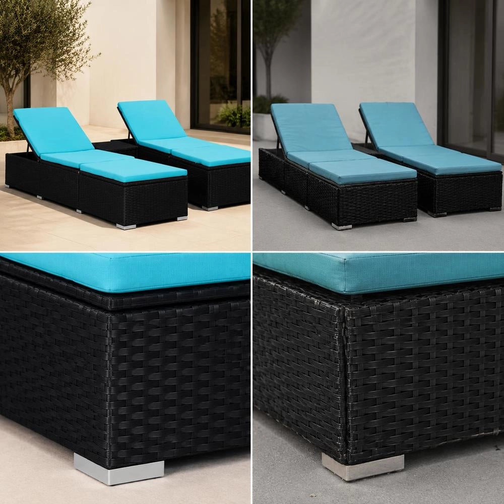 3-piece Garden Sun Loungers With Tea Table, Poly Rattan, Black