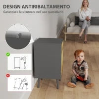Comodino con Cassetto e Armadietto Moderno Senza Maniglie, 40x39x69 cm, Grigio Scuro e Legno