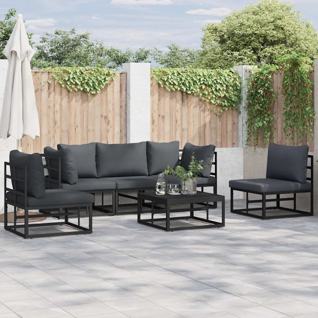 vidaXL Set Divano da Giardino con cuscino 5 pcs Nero Alluminio