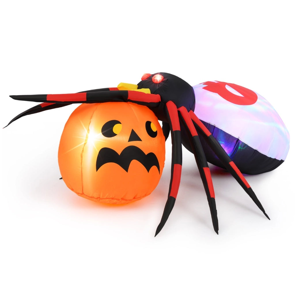 Ragno gonfiabile con zucca da 150x140cm, Decorazione di halloween illuminata con led e luce rotante colorata-Halloween