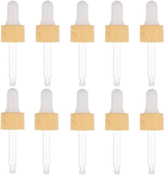 Set di Oogdruppelaar in Vetro con Doseraggio per Olio Essenziale 10 ml con Resina di Legno - Accessori per Fiale di Olio