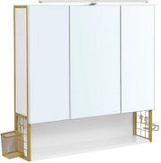 Scaffale con specchio - Specchio - Spazio di stoccaggio riflettente - Illuminato - 70 cm x 14,5 cm x 70 cm - Finitura elegante bianco oro