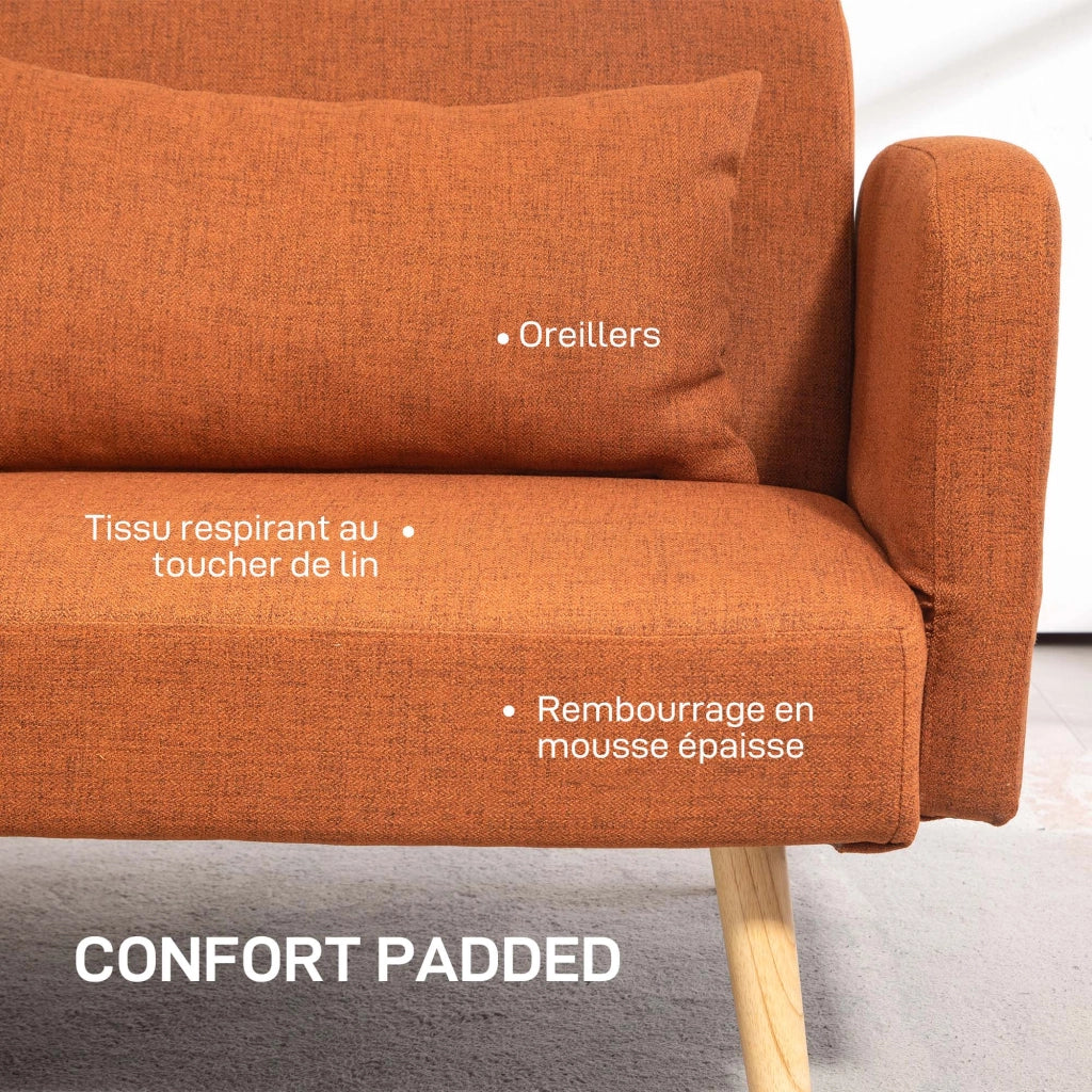 Divano letto 3 posti inclinabile ¨C zephmum ¨C tessuto effetto lino marrone