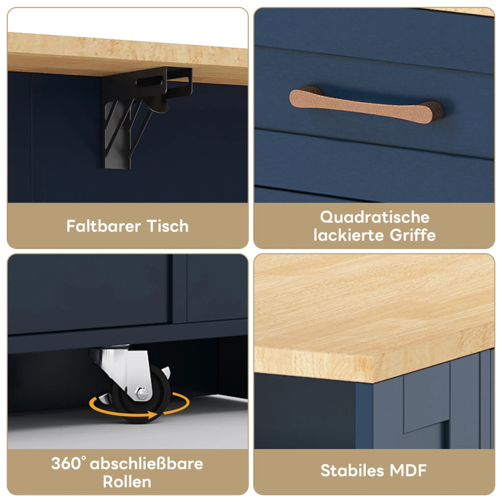 ISOLA CUCINA Estendibile 120x40(65)x92 cm MDF Blu+Neutro con prese AC e USB
