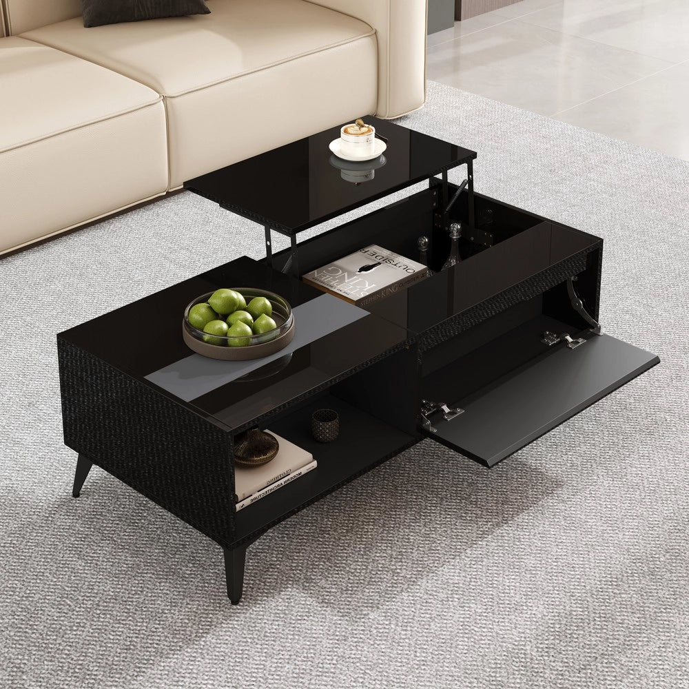 Tavolino da Caff¨¨ Multifunzionale ¨C MINIMAL ¨C Nero Lucido, Altezza Regolabile, 110x50x48 cm