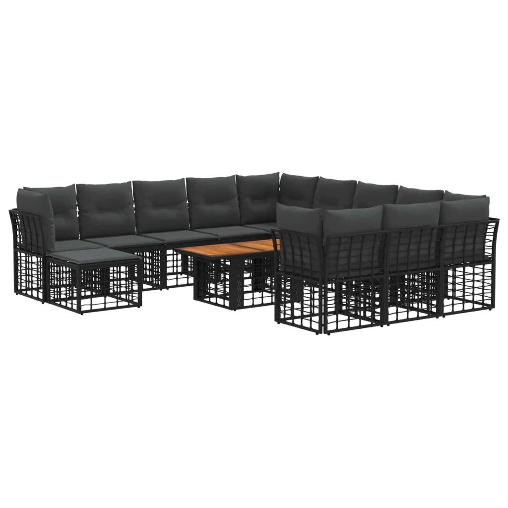 Set Divano da Giardino 13 pz Nero e Grigio scuro polyrattan 3437941