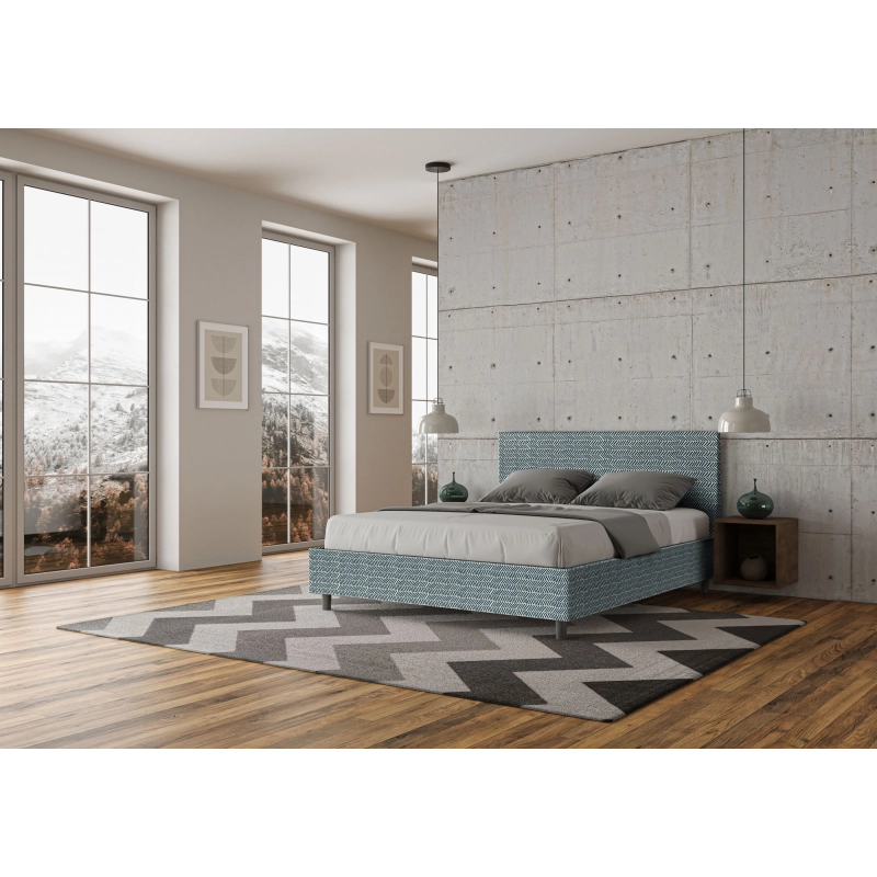 Letto imbottito Matrimoniale 160x190 cm tessuto Aragona Adele - Contenitore,Blu