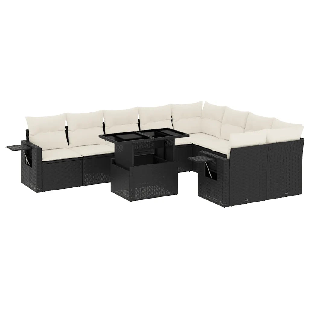 Set Divani da Giardino 10pz con Cuscini in Polyrattan Nero 3268126
