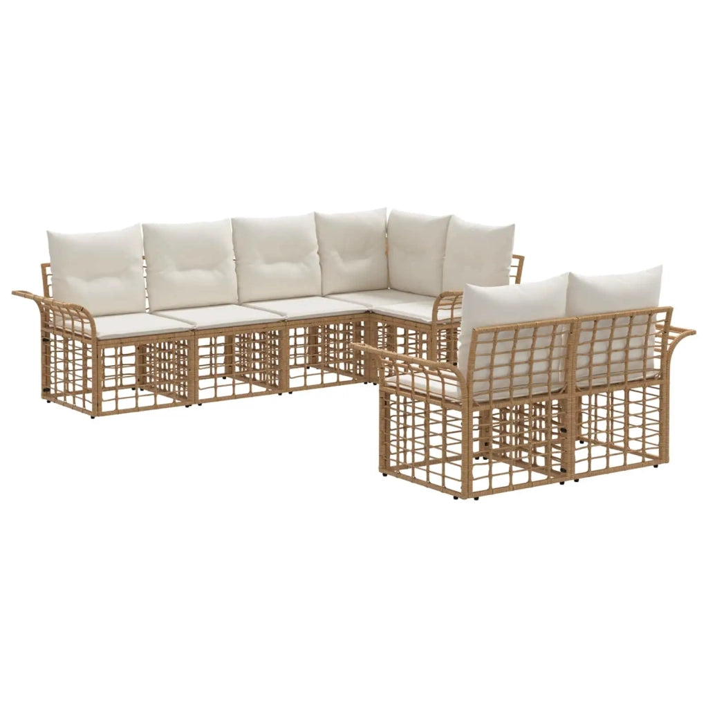 Set di divani da esterno 7 pcs Naturale e Bianco Crema