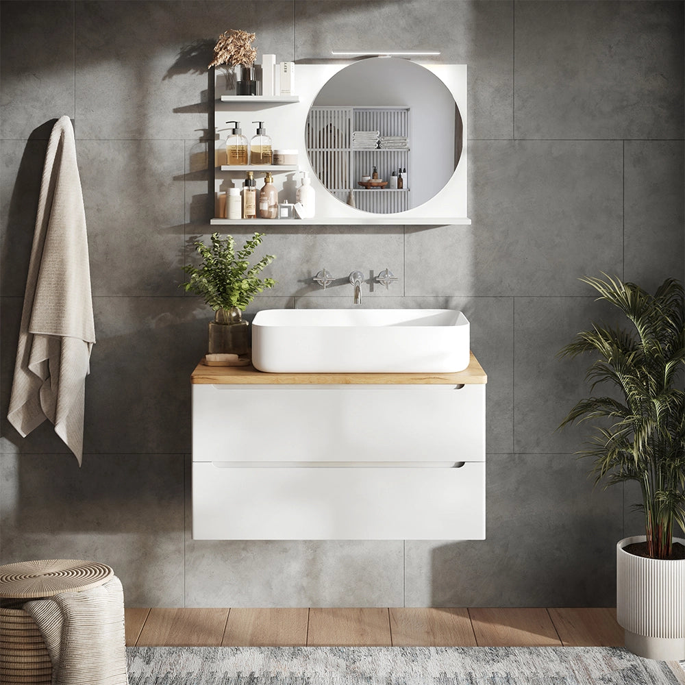 Vicco Specchio con mensola Bianco 80 x 50 cm con 3 scomparti aperti