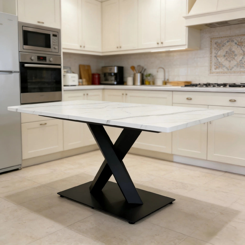 Tavolo da pranzo rettangolare per 6 in MDF e metallo bianco e nero per cucina soggiorno 160 × 80 × 75 cm