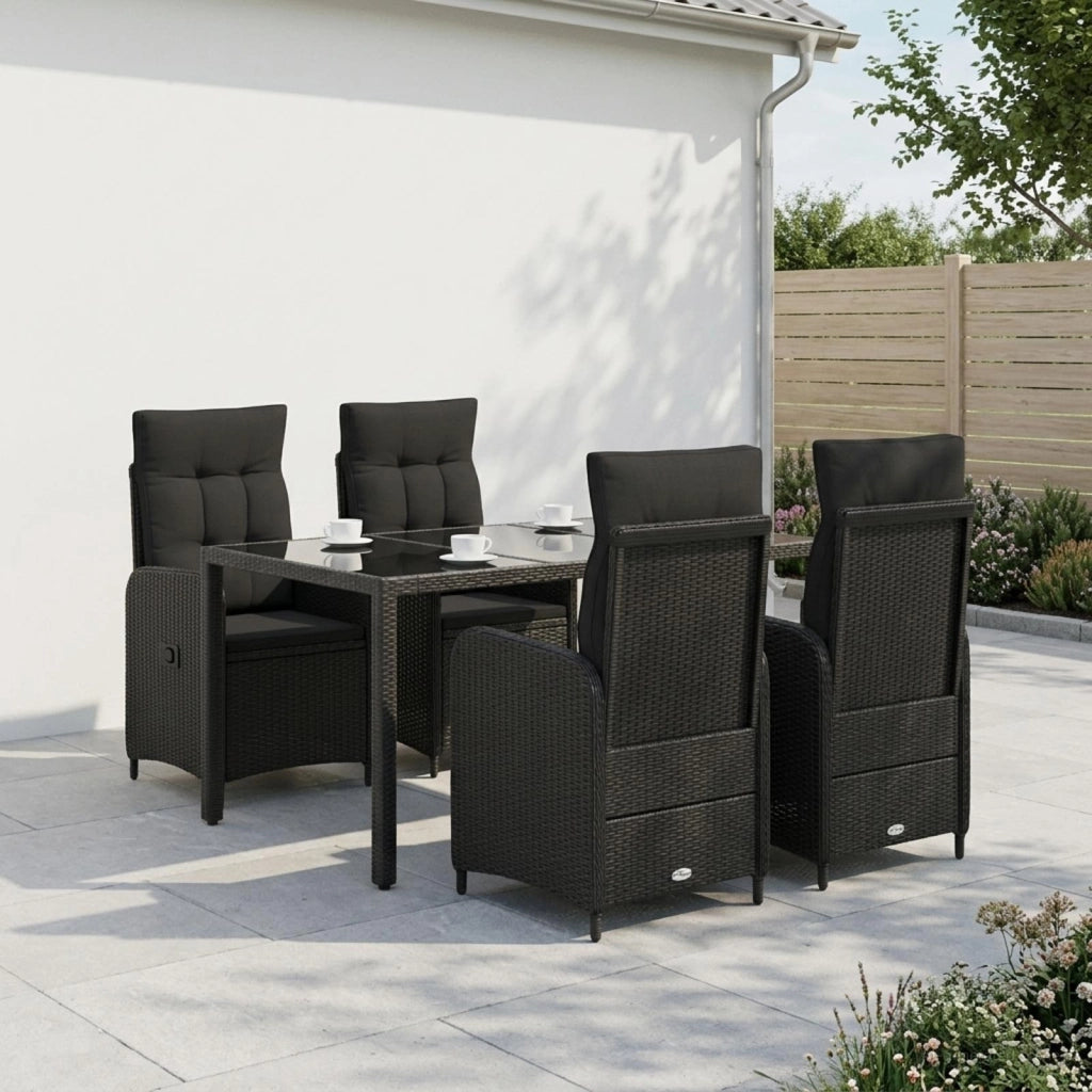 Set da pranzo per esterni 5 pz Nero polyrattan 3422298