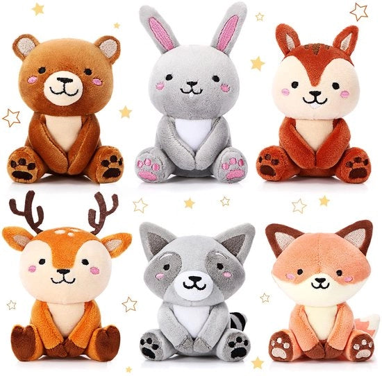 Mini Dier Pluche per Knuffelen - 6 Stuks - 10 cm - Accessorio per Porta Chiavi - Giocattolo Creativo per Bambini