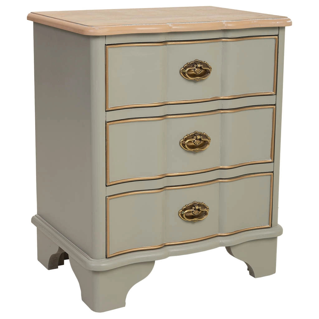 Tavolo in legno laccato verde invecchiato con 3 cassetti 50x35x60