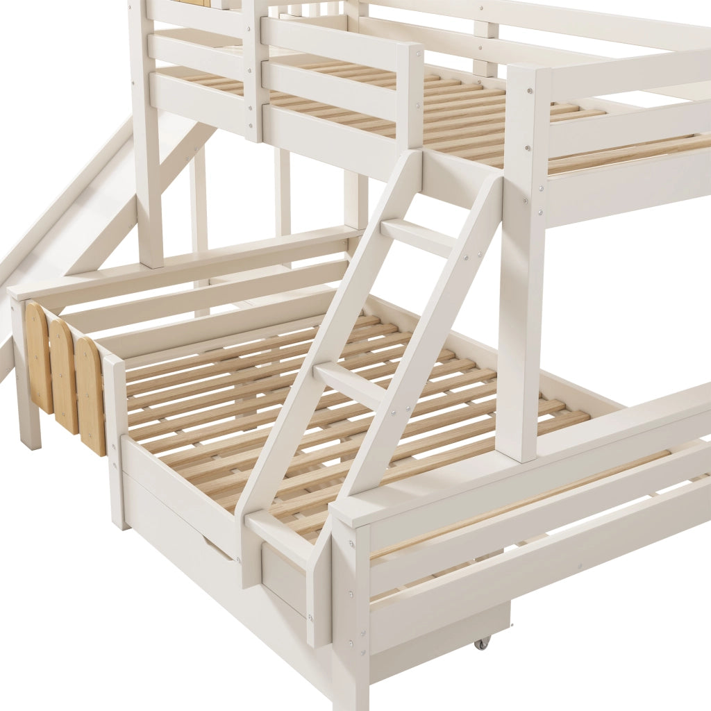 LETTO A CASTELLO 90x200/140x200 cm con scivolo cassetto e scala Bianco Legno