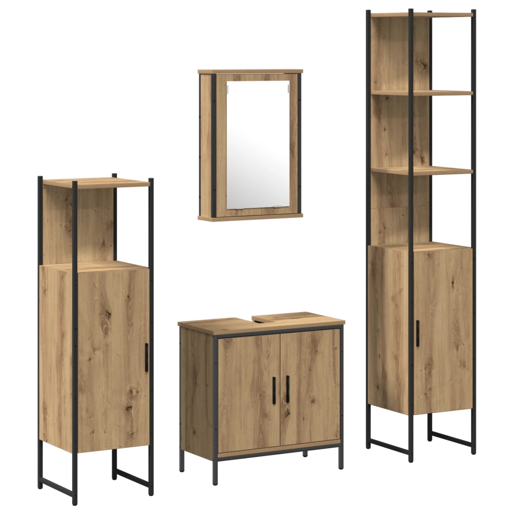 Set di mobili da bagno a 4 pezzi in legno ingegnerizzato rovere artisan