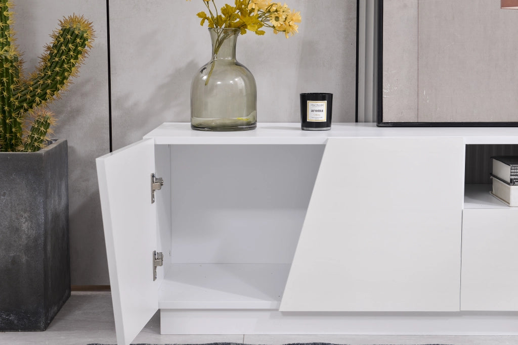 Mobile TV con 4 Ante e 2 Vani a Giorno; Senza Maniglie; Stile Moderno; in MDF; 170¡Á37¡Á42 cm; Bianco