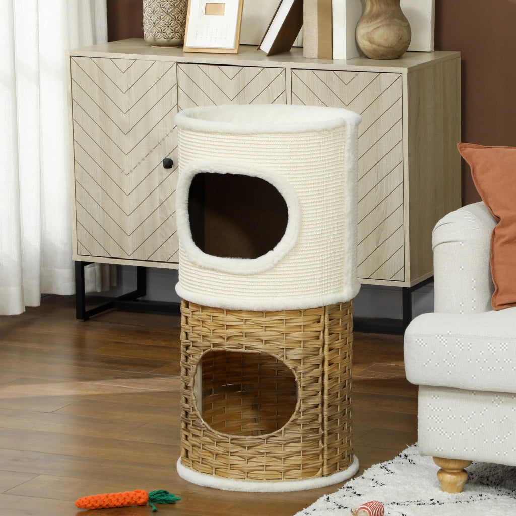 Torre per gatti 3 livelli con tiragraffi sisal ¨C zephmum ¨C crema 40x80 cm