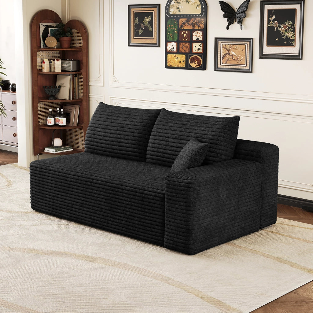 Divano lineare 2 posti in tessuto con schiuma elastica e design a linee fluide, nero 96 × 37 × 37 cm
