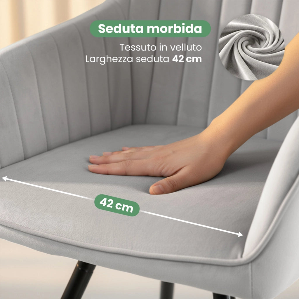 Set di 6 Sedie girevoli in velluto con cuciture TURNO Grigio gambe nere