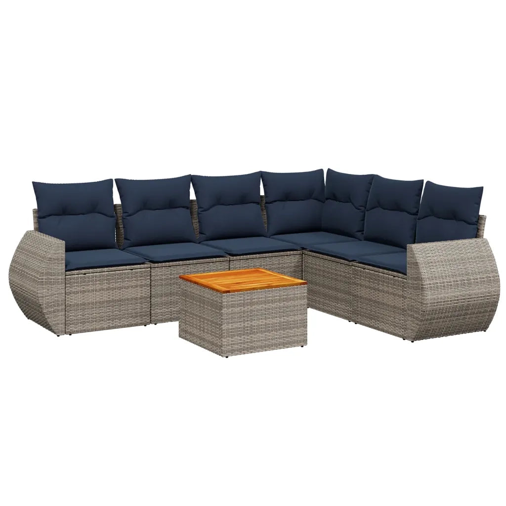 Set Divani da Giardino 7 pz con Cuscini Grigio in Polyrattan 3225025
