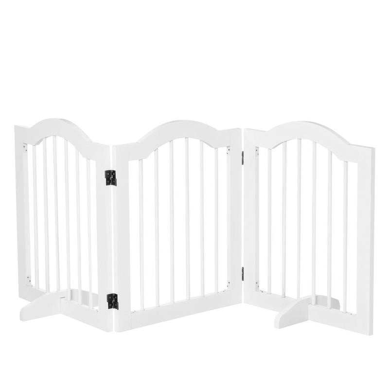 CANCELLINO PER CANI PIEGHEVOLE A 3 SEZIONI IN LEGNO, 154.5X29.5X61CM, BIANCO