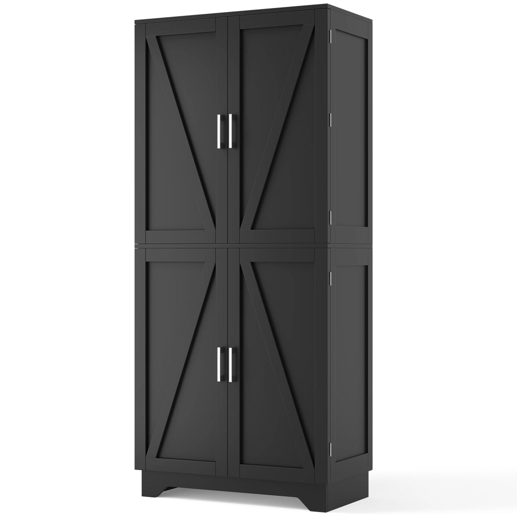 Credenza alta con 4 ante stile barn door, portabottiglie e vani aperti, 80 x 40 x 180 cm