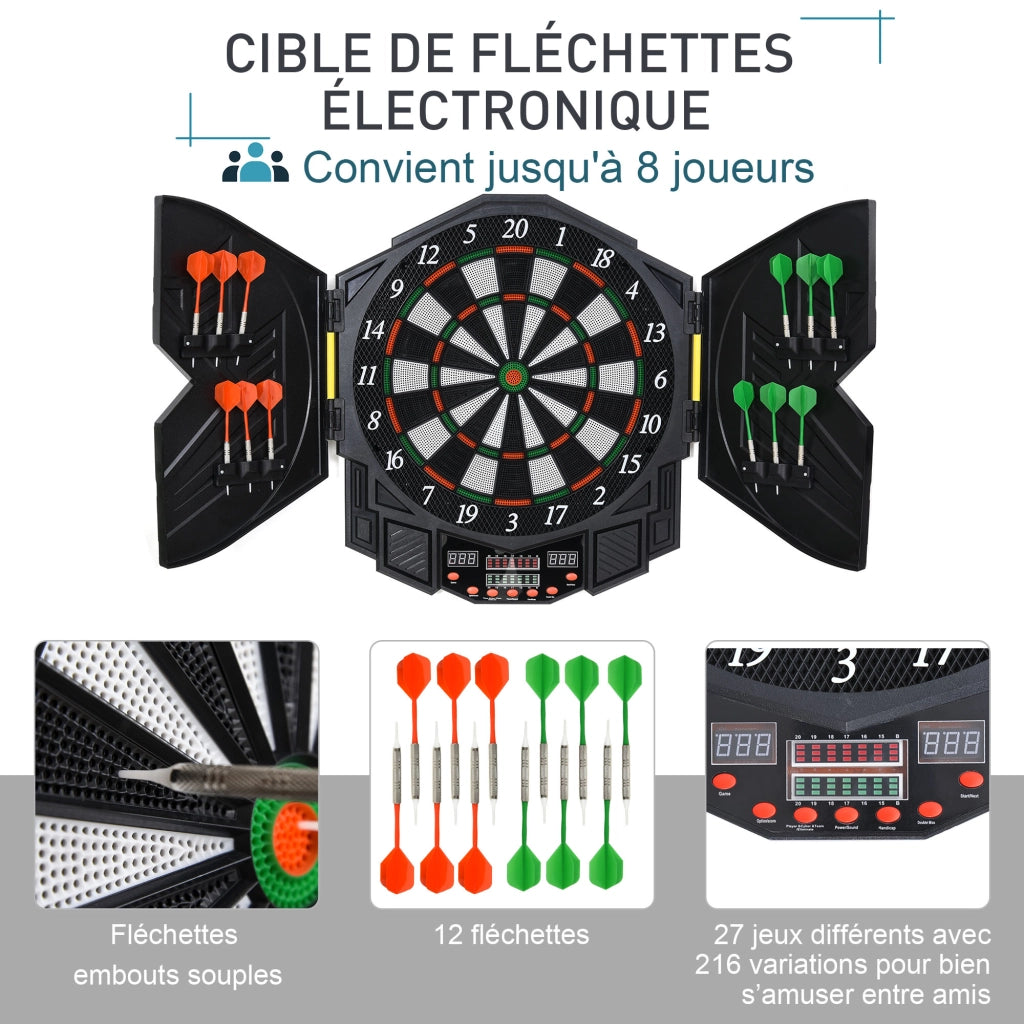 Bersaglio freccette elettronico ¨C Minimal ¨C 27 giochi, 8 giocatori, LED, altoparlante, nero