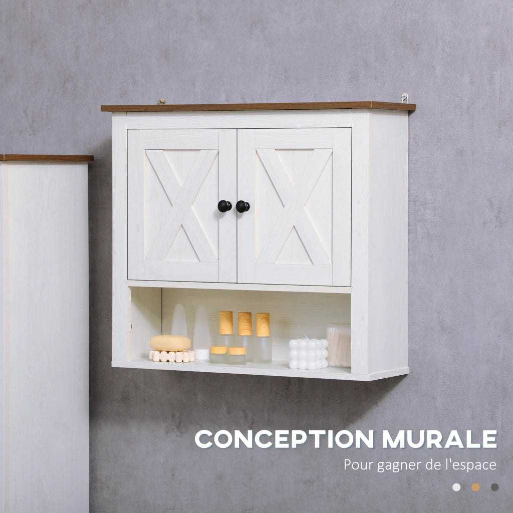 Armadietto da bagno sospeso con ante e ripiano ¨C zephmum ¨C bianco 60x19.5x52.5 cm