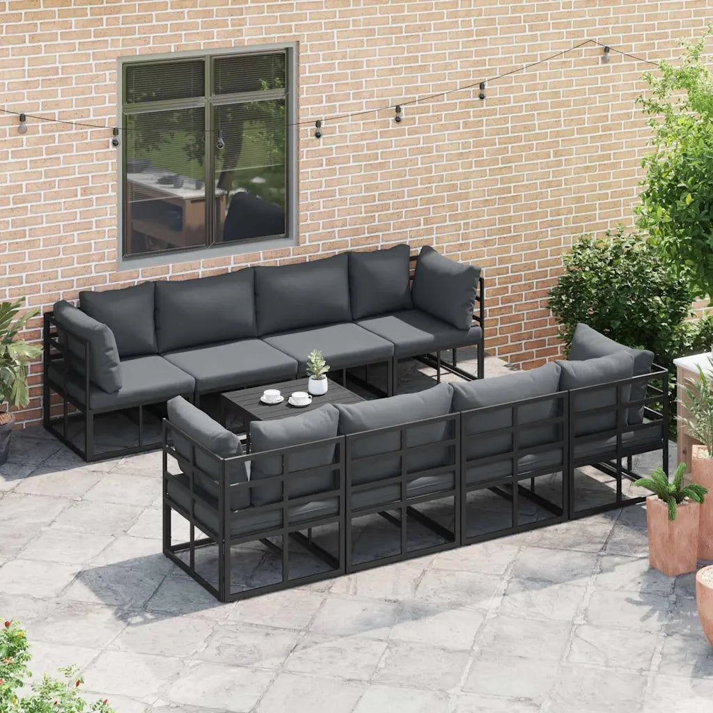 vidaXL Set Divano da Giardino con cuscino 9 pcs Nero Alluminio
