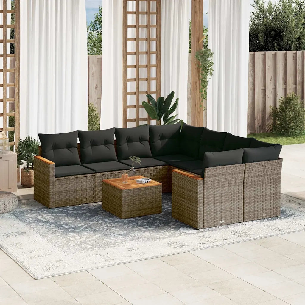 Set Divano da Giardino 9 pz con Cuscini Grigio in Polyrattan 3258231