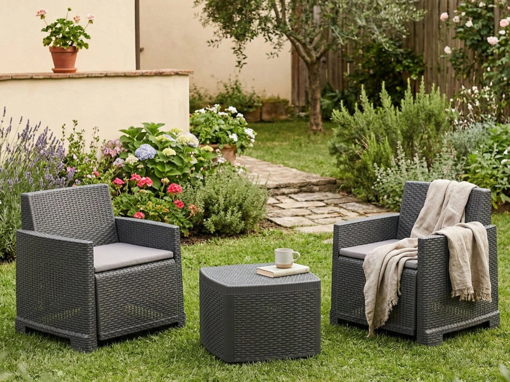 Salottino Outdoor Ari, set Salotto da Esterno 2 Posti Made in Italy, Nero Antracite