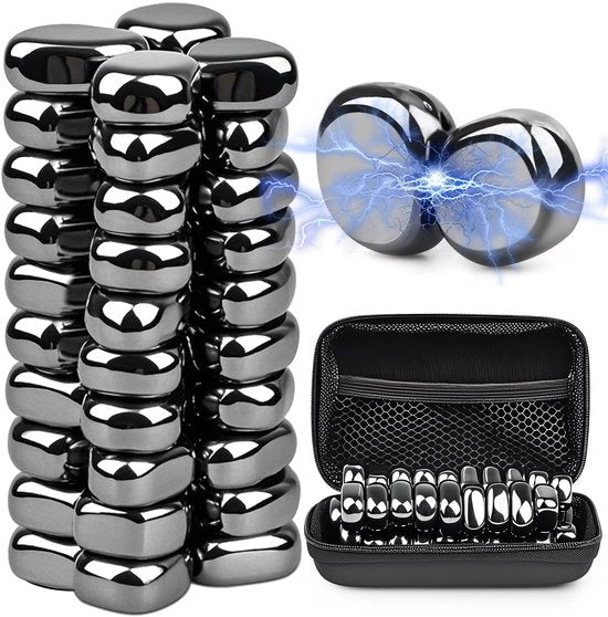 Magnetite Magnetici 40 Pezzi - Magnetici Neri - Magnetici Forti - Magnetici Irregolari - Giocattoli per Bambini - Borsa Portatile di Riciclaggio